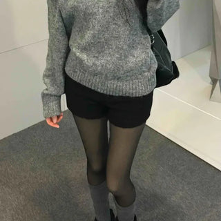 Wool Texture High-Waisted Shorts