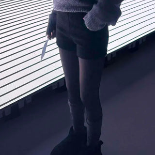 Wool Texture High-Waisted Shorts