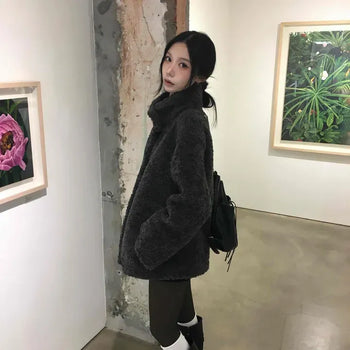 Reversible Fur Bomber Short Oversized Coat