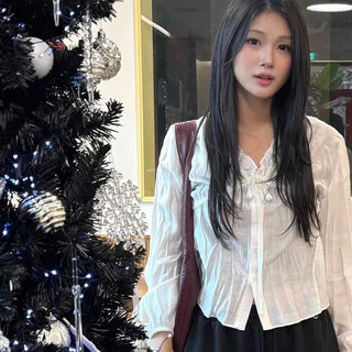 Romantic Frill Puff Sleeve Shirred Blouse