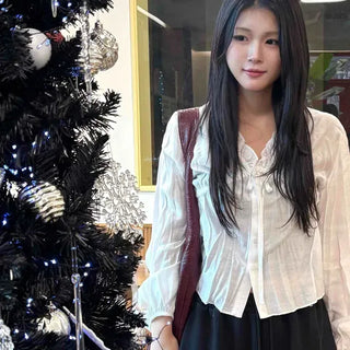 Romantic Frill Puff Sleeve Shirred Blouse