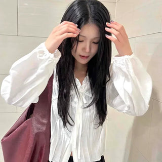 Romantic Frill Puff Sleeve Shirred Blouse
