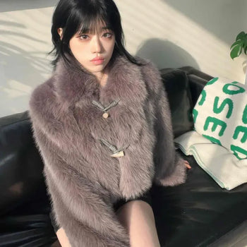 Vintage Toggle Button Fur Crop Jacket