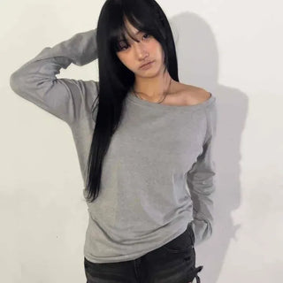 Wide Neck Off-Shoulder Loose Long Sleeve T-Shirt