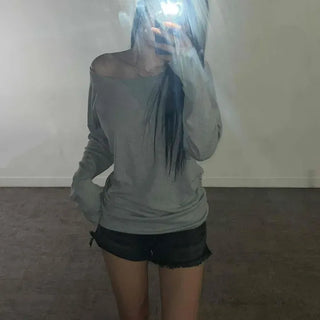 Wide Neck Off-Shoulder Loose Long Sleeve T-Shirt