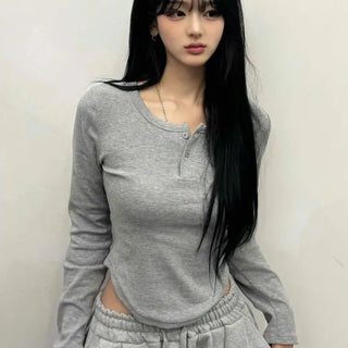 Minimal Snap Slim Fit Rolled Long Sleeve T-shirt