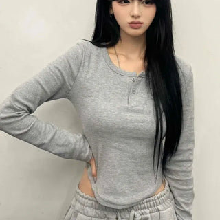 Minimal Snap Slim Fit Rolled Long Sleeve T-shirt