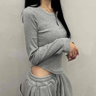 Minimal Snap Slim Fit Rolled Long Sleeve T-shirt