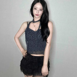 Tiered Tulle Dot Lace Mini Shorts