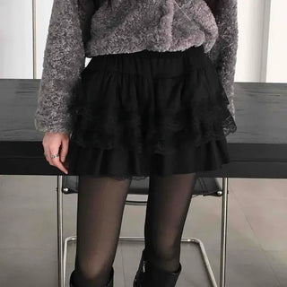 Big Fur Scale Tiered Banding Mini Skirt