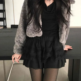 Big Fur Scale Tiered Banding Mini Skirt