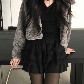 Big Fur Scale Tiered Banding Mini Skirt