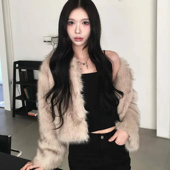 Fur Detail Crop Fuzzy Bolero Jacket
