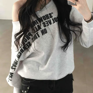 String Shoulder Strap Lettering Soft Balloon Fit Sweatshirt