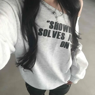 String Shoulder Strap Lettering Soft Balloon Fit Sweatshirt