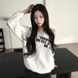 String Shoulder Strap Lettering Soft Balloon Fit Sweatshirt