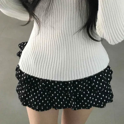 Wave Ruffle Elastic Banding Polka Dot Shorts
