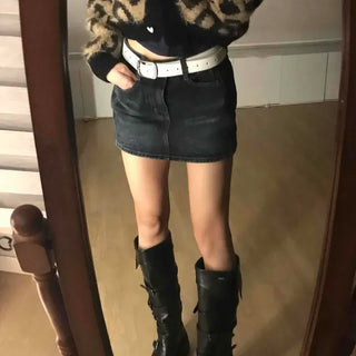 High-waisted Washed Denim Mini Skirt