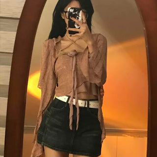 High-waisted Washed Denim Mini Skirt