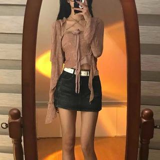 High-waisted Washed Denim Mini Skirt