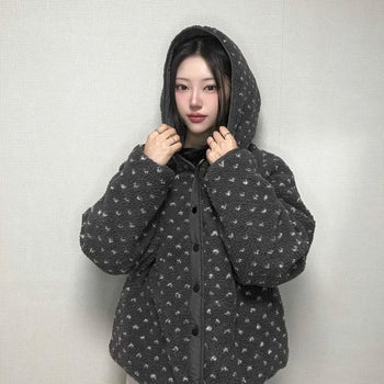 Mini Flower Print Oversized Hooded Short Padded Jacket