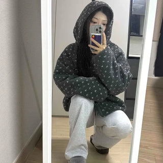 Mini Flower Print Oversized Hooded Short Padded Jacket