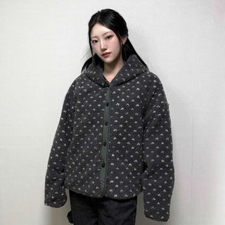 Mini Flower Print Oversized Hooded Short Padded Jacket