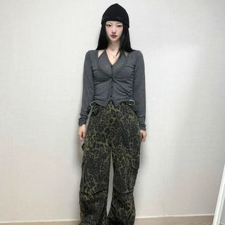Leopard Cargo Wide Balloon Fit Pants