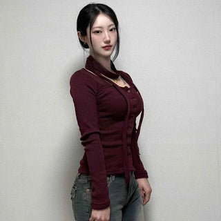 Cutout Choker Neck Slim Crop Cardigan