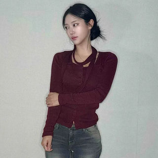 Cutout Choker Neck Slim Crop Cardigan