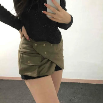 Suede flat pocket wrap mini skirt