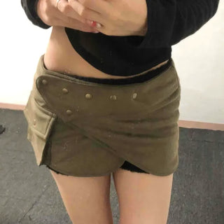 Suede flat pocket wrap mini skirt