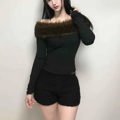 Teddy Boucle Minimal Shirred Elastic Shorts
