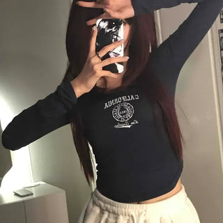 Lettering Slim Fit Round Long Sleeve T-shirt