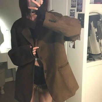 Suede Wide Shoulder Tailored Jacket