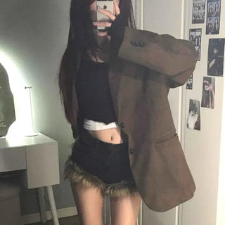 Suede Wide Shoulder Tailored Jacket
