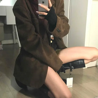 Suede Wide Shoulder Tailored Jacket