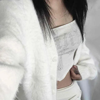 Button Angora Loose Cardigan