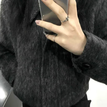 Soft Mohair Collar Loose Fit Short Coat