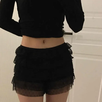 Romantic Dot Lace Tiered Frill Shorts