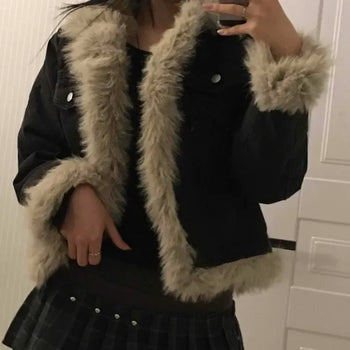 Fur-trimmed quilted cropped jacket