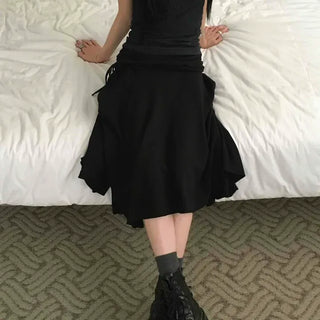 Casual Cotton Plain Midi Skirt