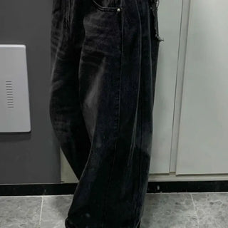 Damaged Tassel Stud Loose Fit Denim Pants