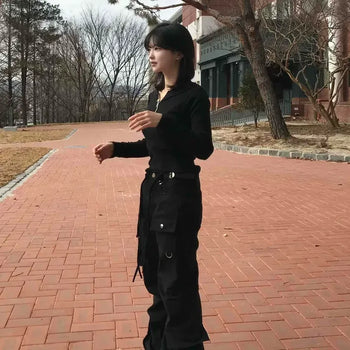 Multi-strap double-pocket semi-boot cargo pants