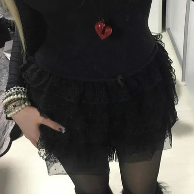 Dot Lace Frill Tiered Shorts