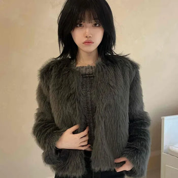 Long hair open cropped fur jacket