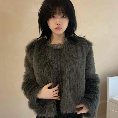 Long hair open cropped fur jacket