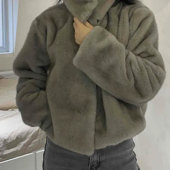 Collar Crop Oversized Shearling Fur Jacket