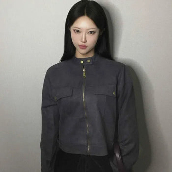 Double Flap Pocket Mandarin Collar Rider Jacket