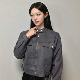 Double Flap Pocket Mandarin Collar Rider Jacket